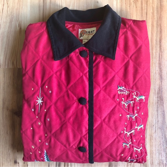 Vintage DESERT HEAT Quilted Jacket Christmas Embroidery Red Medium Women’s - Picture 10 of 16
